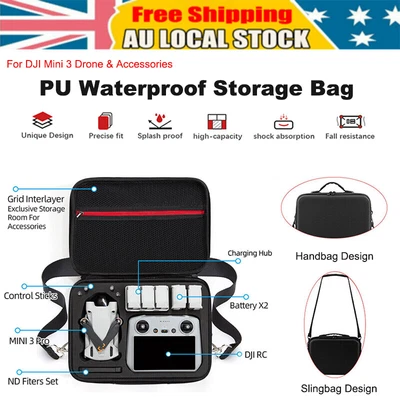 $36.95 • Buy For DJI Mini 3 Pro Drone PU Storage Bag Carrying Case Portable Handbag Slingbag