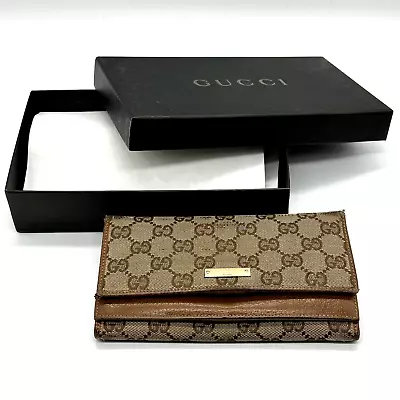 GUCCI  Long Wallet  GG Canvas Leather Brown Authentic • $99