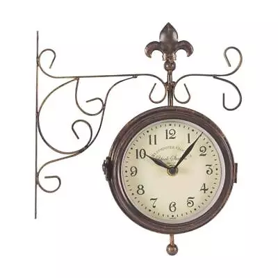 Garden Station Clock & Thermometer Wall Mounted Outdoor Brass Effect Accessory • £21.99