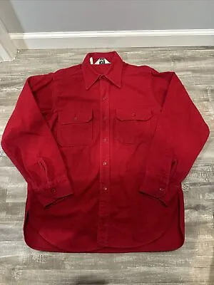 Vtg Woolrich Button Up Shirt Long Sleeve Chamois Red Flannel Sz M Made In USA • $29.95