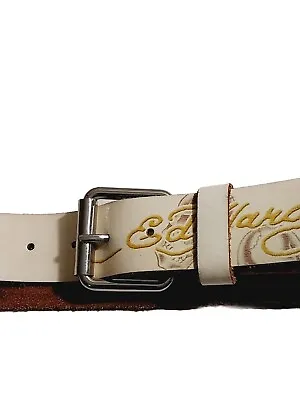 Ed Hardy Christian Audigier White Leather Belt With Skulls XS Embroidered • $35