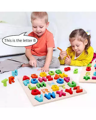 $16.99 • Buy New -- Baby Kids Learning Toys Wooden Alphabet Number Puzzle ABC Letters Board