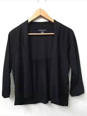 August Silk Petite Shrug Womens 3/4 Sleeve Knit One Button Black Size PM • $19.95