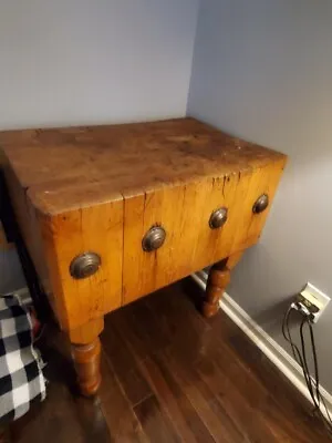 Vintage Antique Farmhouse Butcher Block Island /table • $1250