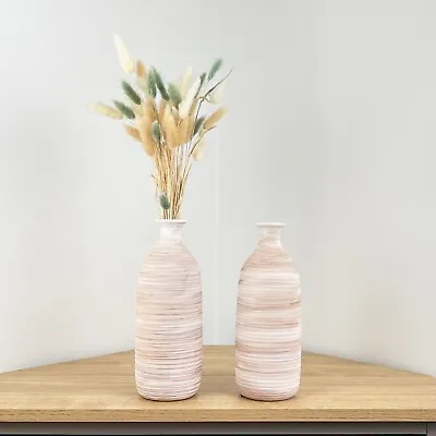 Set Of 2 Tall Ceramic Vase For Flowers Dried Pampas Grass Home Decoration Ribbed • £27
