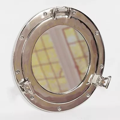 Industrial Metal Nautical Ship Style Silver Chrome Bathroom Porthole Wall Mirror • £25