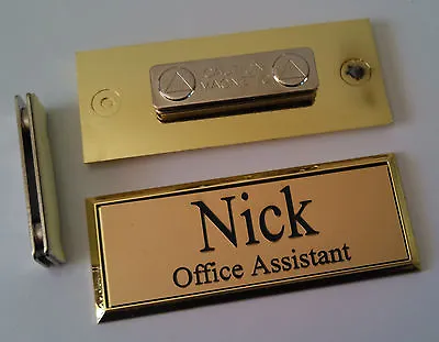 Employee Name Tags Gold On Gold Frame W/ Magnetic (magnet) Attachment 1x3 • $5.99