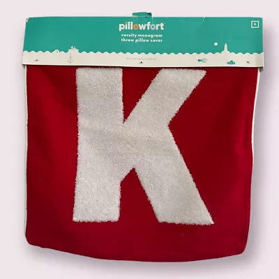 Pillowfort Throw Pillow CoverLetter K Monogram Varsity RED 16  Square New • $4.50