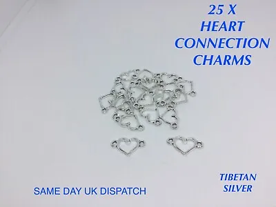 £2.99 • Buy 25 X Tibetan Metal Heart Connector Charms Bracelet Pendant Antique Silver