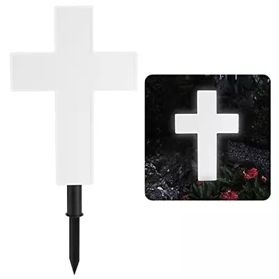 Solar Lighted Cross Grave White Garden Stake Decor For Home...  • £36.09