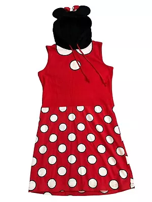 Minnie Mouse Adult Dress With Ears Size Medium Red Black W/ears Disney No Sleeve • $31.91