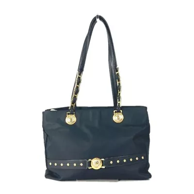 VERSACE Vintage Sunburst Chain Shoulder Bag Tote Bag Nylon Black/Gold • $210