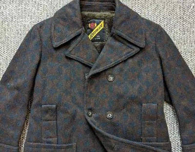 Vintage 1960s Overcoat WOOL Mohair S Peacoat NORFOLK Jacket MONOGRAM Lv • $199.95