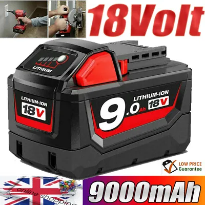 9.0Ah Battery For Milwaukee M18 M18B5 Lithium XC Extended Capacity 48-11-1860 UK • £24.59