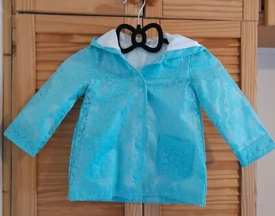 £6 • Buy Girls Hooded Turquoise Waterproof Mac Cotton Lined 9/12 Months Good Condition 