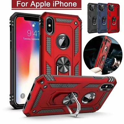 Shockproof Case For IPhone 15 11 12 Pro XR 7 8 XS Hybrid Armor Ring Holder Cover • £5.95