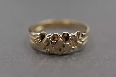 10K Solid Yellow Gold 6.3MM Diamond Cut Nugget Men Women Kid Band Ring. Size 6.5 • $80