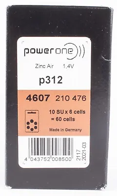 Power One Zinc Air Hearing Aid Battery Size 312 Box Of 60 1.4V - New Open Box • $29.99