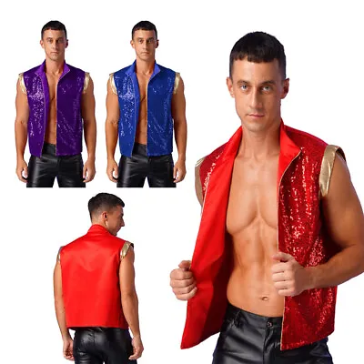 Men Halloween Arabian Prince Costumes Slim Fit Sequins Vest Stylish Waistcoat • £23.15