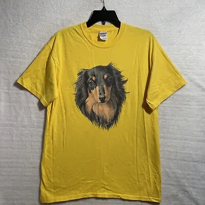 Dachshund Dog Graphic Shirt Mens Medium Yellow Short Sleeve Crew Neck Graphic • $7.49