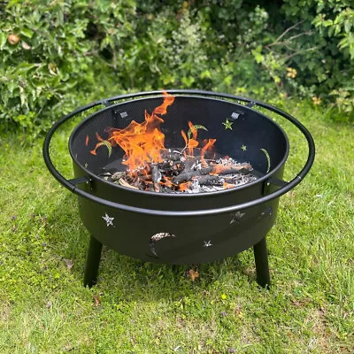 Star & Moon Garden Fire Pit Bowl Grill & Poker Outdoor Patio Heater Log Burner • £59.99