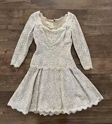 Vintage 60s Victoria Royal Ltd Sz S Ivory Lace Iridescent Silver Sequins Dress • $39.99