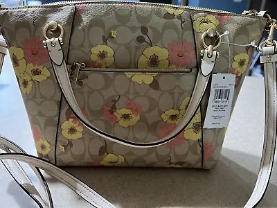 Coach Rowan Floral Print Satchel Handbag - Khaki • $150