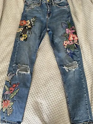 £2.99 • Buy Ladies Topshop Jamie Embroidered Ripped Skinny Jeans Sz28w Sz10 Short Leg