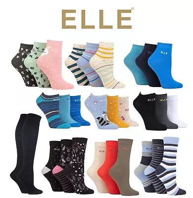 Elle Ladies' Cotton No-Show Anklet Regular And Knee High Socks In Many Colours • £9.99