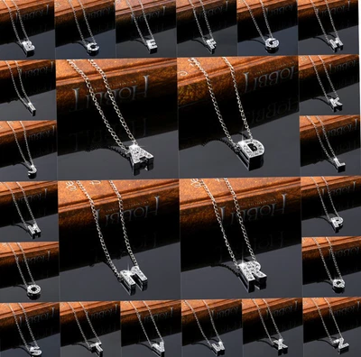 £3.99 • Buy Personalised Crystal Diamante Initial Letter Necklace  Retro Bling Vtg Name Gift