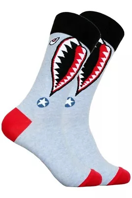 Men's Shark Novelty Socks Red White Gray Black Fits Size 10-13 • $13.95