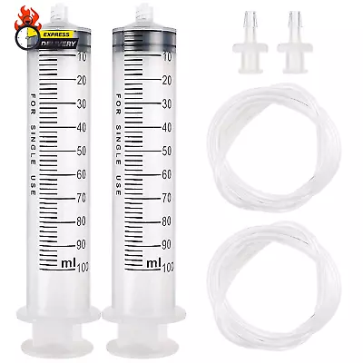 2Pcs 100Ml Large Plastic Syringe With 2Pcs 47In Handy Plastic Tubing And Luer Co • $13.29