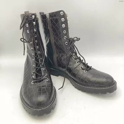 J CREW Brown Leather Mock Croc Combat Shoe Size 9 Boots • $59.99