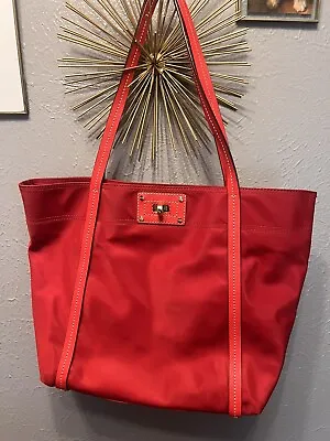 MILLY Large Red Canvas & Leather Tote/Handbag • $42