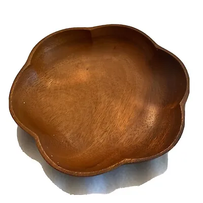 Vintage Carved Wood Mahogany Bowl Flower Shaped For Serving Nuts Salad • $12
