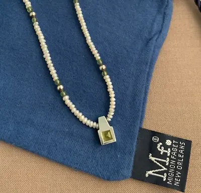Mignon Faget Sterling Silver 925 Peridot Meridian Square Pearl Necklace • $110