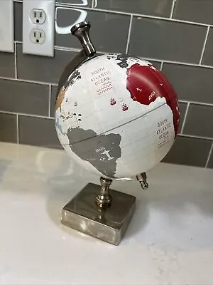 Mini Small White World Map Spinning Globe Metal With World Attractions  • $14.99