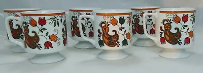 Floral Retro Mod Pedestal Mug Coffee Tea Cup Japan Red Green Black Orange Set 6 • $29.99