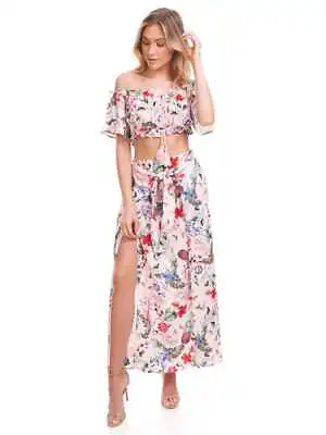 MINKPINK Women's 2 Piece Aloha Outfit Set Maxi Skirt & Crop Top - Pink Floral M • $14.99