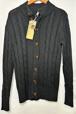 NWT NITAGUT Mens Long Sleeve Stand Collar Cardigan Sweater Button Down Black • $9.09