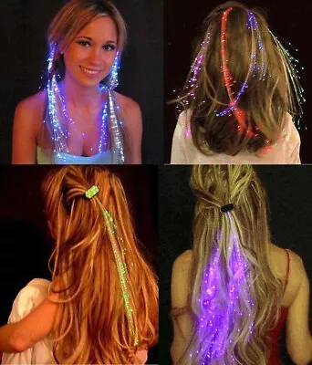 2x LED Hair Extensions Gift Party Clip Pony Tail Fibre Optic Changing Colour • £3.49