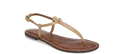 Sam Edelman Gigi Nude Beige Tan T Strap Flat Sandal Faux Patent Thong 8.5 • $34.30