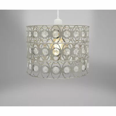 Silver Metal Gem Chandelier Light Fitting Shade Lampshade - Easy Fit • £9.99