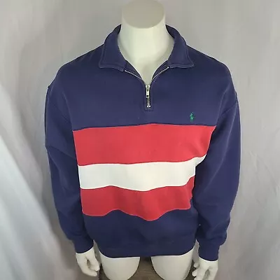 Vintage Polo Ralph Lauren Quarter Zip Long Sleeve Sweatshirt Mens Sz Large Blue • $19.99