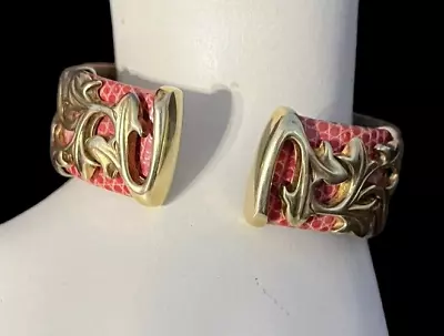 Vintage VAN DER BAUWEDE Pink Leather & Sterling Silver Vermeil BRACELET • $295