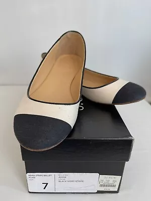J.Crew Nora Stripe Ballet Flats Black/Ivory Stripe Size 7 Made In Italy • $24.99