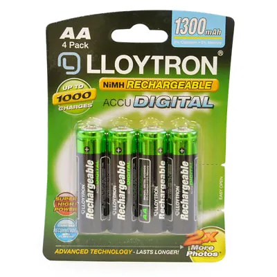 4 Lloytron AA Rechargeable Batteries 1300 MAh NiMH Phone Remote Camera HR6 Accu • £4.99