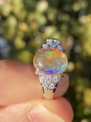 Beautiful Platinum Fire Opal And Diamond Ring - 5.07 Grams Size 6 • $399