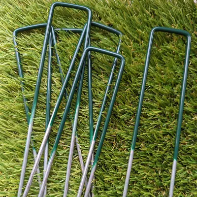 £4.95 • Buy Artificial Grass U Pins Fixing Pegs Green Top Galvanised Astro Turf Staples