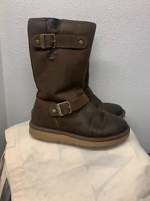 Ugg Kensington Boots Leather Sheepskin Lining Womens Straps Buckles Brown Size 7 • $30